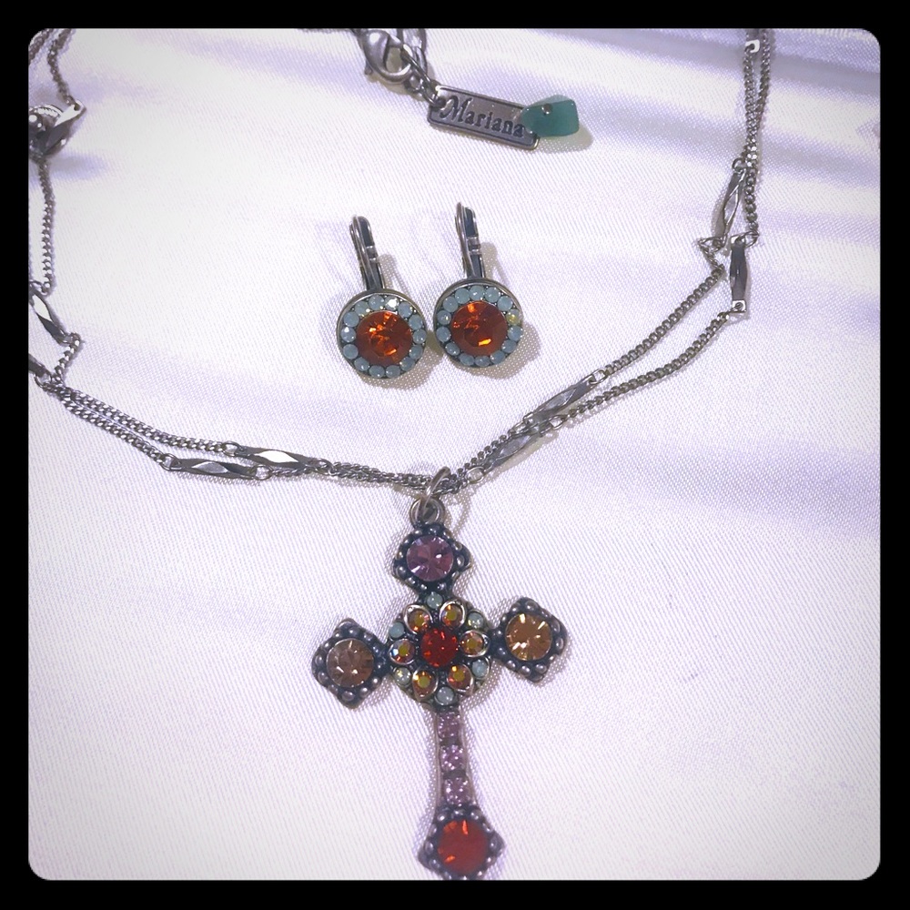 Mariana jeweled cross and earrings